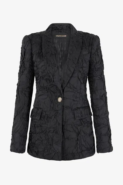 Roberto Cavalli Crinkled-effect Blazer In Black