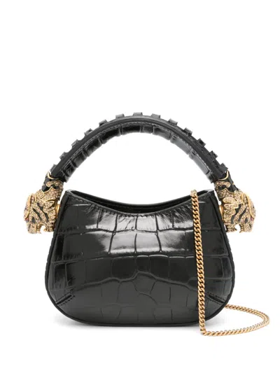 Roberto Cavalli Croc-embossed Mini Bag In Black