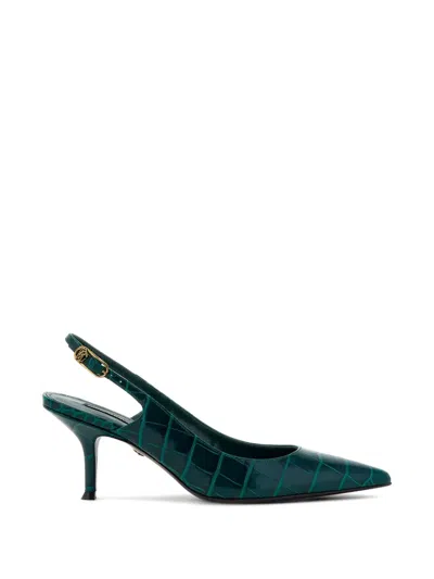 Roberto Cavalli Croc-effect Pointed-toe Slingback Pumps In Green