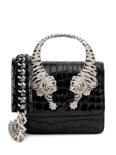 Roberto Cavalli Croc-effect Tiger-handle Clutch Bag In Brown
