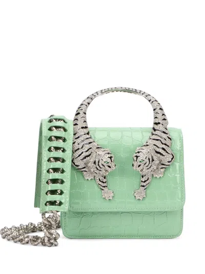 Roberto Cavalli Croc-effect Tiger-handle Clutch Bag In Blue
