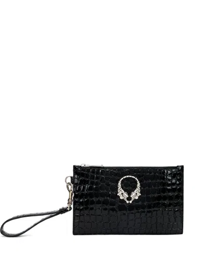 Roberto Cavalli Croc-effect Tiger-motif Clutch Bag In Brown