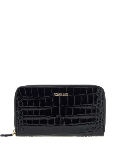 Roberto Cavalli Croc-effect Zip-around Wallet In Black