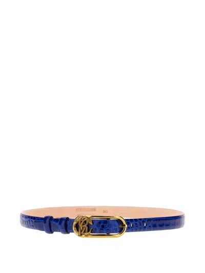Roberto Cavalli Croc-embossed Rc Monogram Belt In Blue