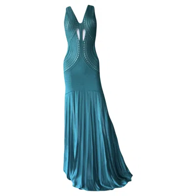 Pre-owned Roberto Cavalli Crochet Knit Maxi Dress In Jewel-tone Teal In Green