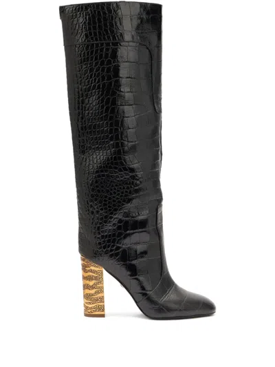 Roberto Cavalli Crocodile-effect Leather Boots In Black