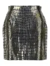 Roberto Cavalli Crocodile-effect Leather Mini Skirt In Silver
