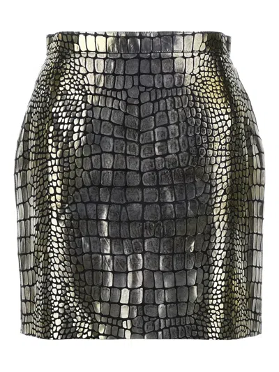Roberto Cavalli Crocodile-effect Leather Mini Skirt In Silver