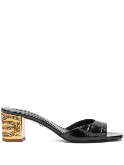 Roberto Cavalli Crocodile-effect Mules In Black