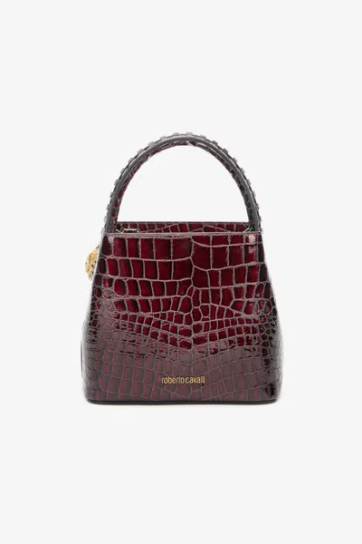 Roberto Cavalli Crocodile Effect Roar Bag In Rosso/oro