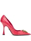 Roberto Cavalli Crocodile-effect Pumps With Mirror Snake Monogram In Pink