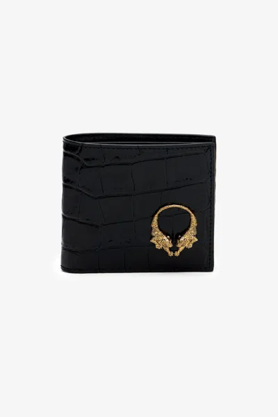 Roberto Cavalli Crocodile-embossed Leather Wallet In Black