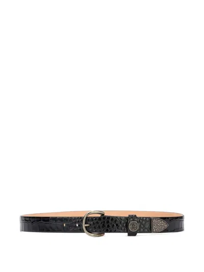 ROBERTO CAVALLI CROCODILE-EMBOSSED LOGO BELT