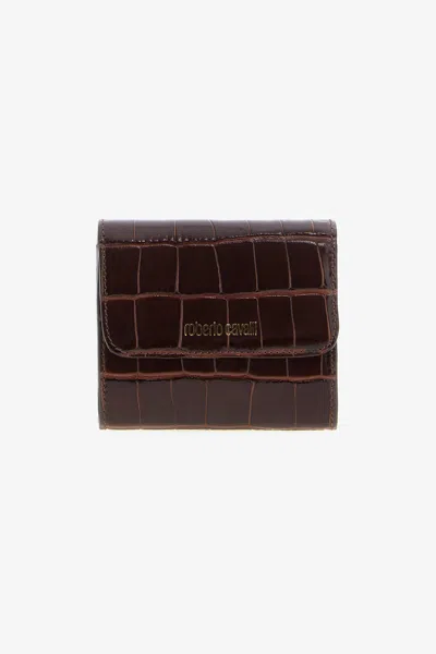 Roberto Cavalli Crocodile Print Card Case In Brown