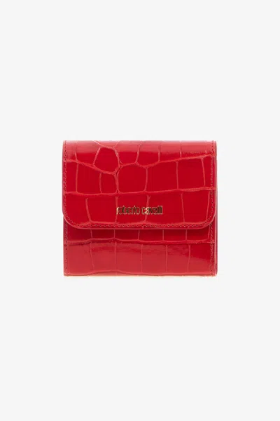 Roberto Cavalli Crocodile Print Card Case In Red
