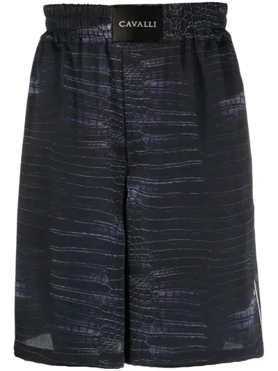 Roberto Cavalli Crocodile Print Knee-length Shorts In Blau