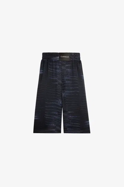 Roberto Cavalli Crocodile Print Knee-length Shorts In Dark Blue