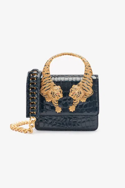 Roberto Cavalli Crocodile-print Roar Bag In Dark Blue