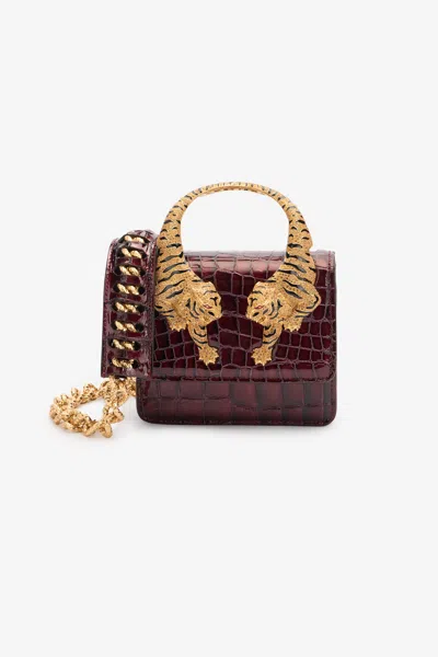 Roberto Cavalli Crocodile-print Roar Bag In Dark Red