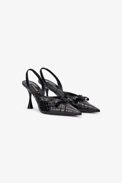 Roberto Cavalli Crocodile Slingbacks In Black
