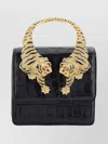 Roberto Cavalli Crocodile Texture Shoulder Bag With Chain Strap In Black