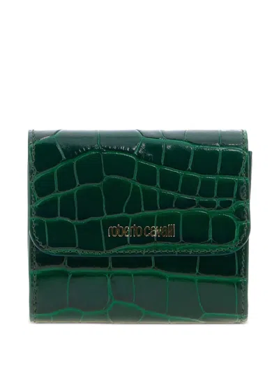 Roberto Cavalli Crocodile-effect Logo-motif Wallet In Green