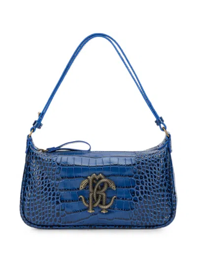 Roberto Cavalli Crocodile-effect Logo-plaque Shoulder Bag In Blue