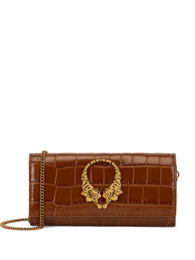 Roberto Cavalli Crocodile-effect Tiger Tooth Wallet On Chain In Brown
