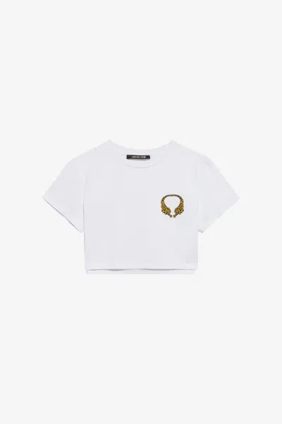 Roberto Cavalli Cotton Crop Top With Tigers In White