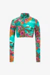 Roberto Cavalli Hawaii-print Crop Top In Light Blue