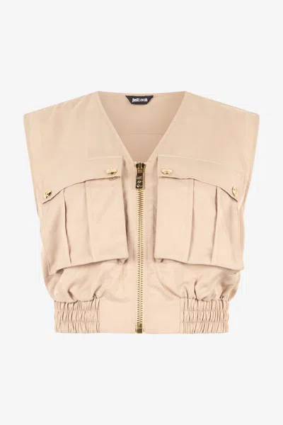 Roberto Cavalli Crop Top With Utility Pockets In Light Brown