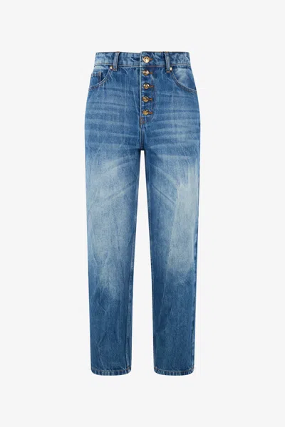 Roberto Cavalli Cropped Jeans With Logo On The Back In Light Blue