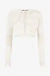 Roberto Cavalli Cropped Knit Cardigan With Roses In Bianco 110602
