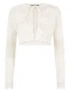 Roberto Cavalli Cropped Knit Cardigan With Roses In Weiss