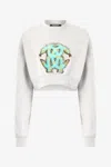 Roberto Cavalli Cropped Sweatshirt With Mirror Snake Monogram In Gray