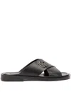 Roberto Cavalli Slides With Straps And Monogram Mirror Snake In Black