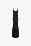 Roberto Cavalli Asymmetrical Hem Evening Dress With Crinkled Texture In Black