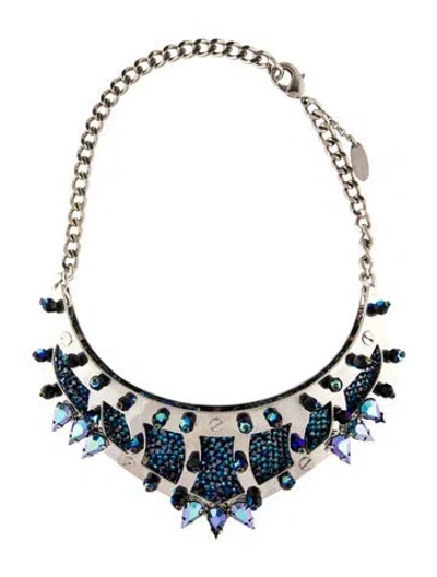 Pre-owned Roberto Cavalli Crystal And Bead Collar Necklace, 15.5" In Blue