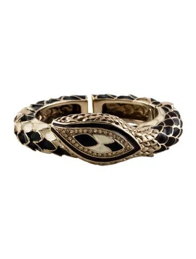 Pre-owned Roberto Cavalli Crystal & Enamel Cuff Bracelet, 6.25" In Black