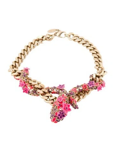 Pre-owned Roberto Cavalli Crystal & Enamel Floral Serpent Choker Necklace, 14" In Multi
