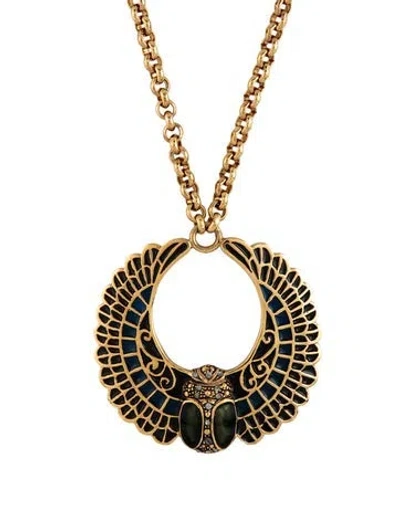 Pre-owned Roberto Cavalli Crystal & Enamel Scarab Beetle Pendant Necklace, 28" In Blue
