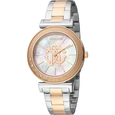 Roberto Cavalli By Franck Muller Crystal & Mother-of-pearl Bracelet Watch, 42mm In Two Tone Silver And Rose Gold