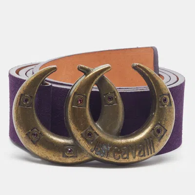 Pre-owned Roberto Cavalli Crystal Embellished 100cm Waist Belt Purple Suede