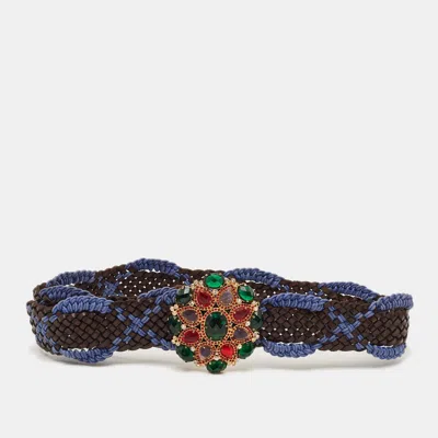 Pre-owned Roberto Cavalli Crystal Embellished Brown/purple Woven Leather