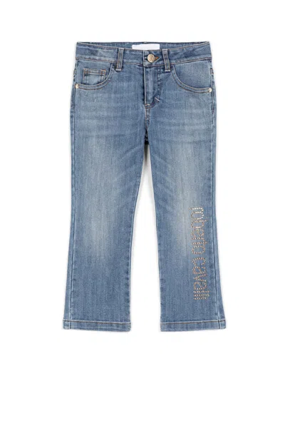Roberto Cavalli Crystal-embellished Logo Jeans In Blue