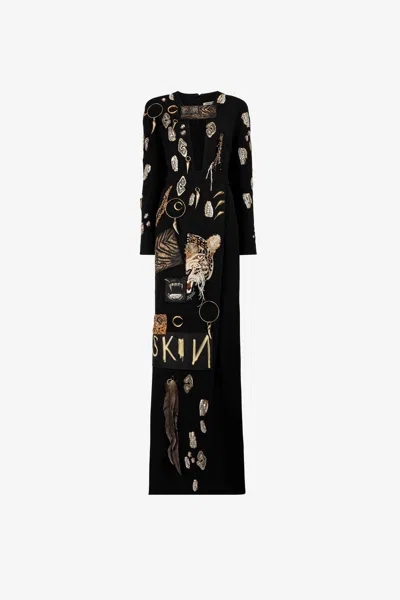 Roberto Cavalli Crystal-embellished Maxi Dress In Black