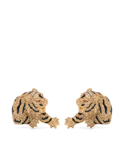 Roberto Cavalli Crystal-embellished Tiger Earrings In Gold