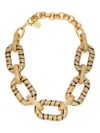 Roberto Cavalli Chain Necklace With Crystals And Tiger Skin Pattern In Gold