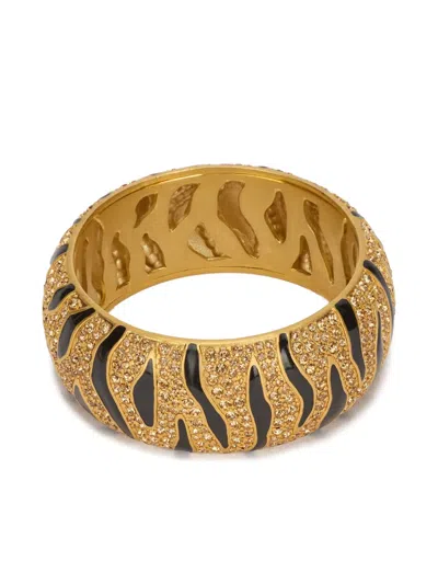 Roberto Cavalli Crystal-embellished Tiger-striped Bracelet In Gold