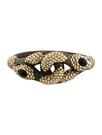 Pre-owned Roberto Cavalli Crystal, Enamel & Wood Double Snake Bangle Bracelet, 8" In Multi